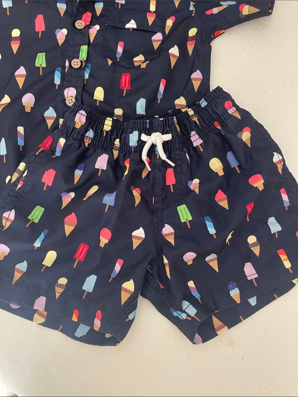 Navy Ice Cream Print Shirt & Shorts Set